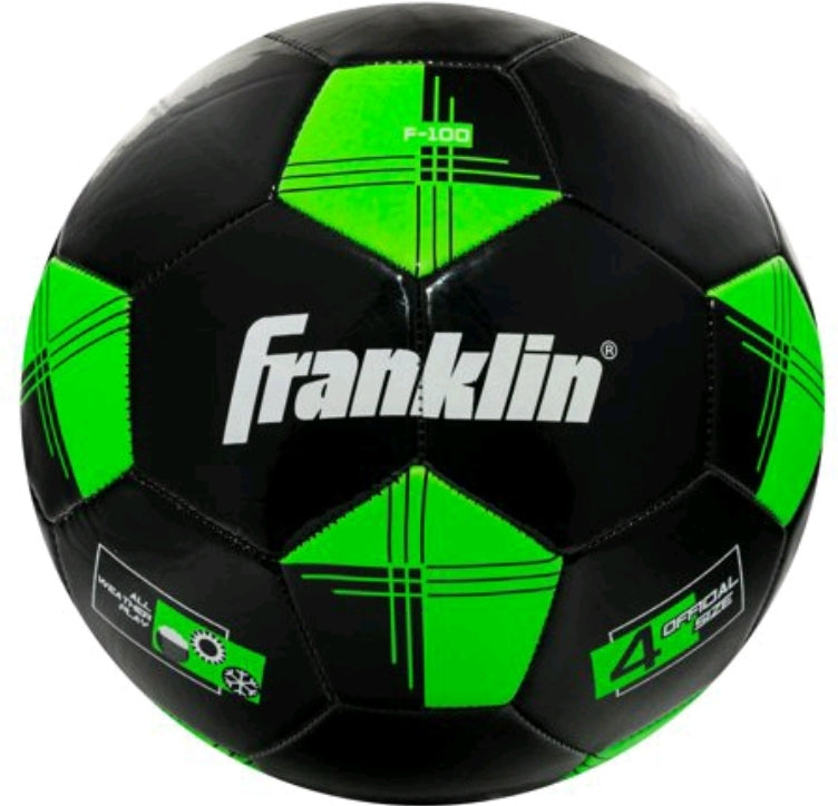 Franklin Sports Competition 100 Size 4 Soccer Ball Black and Lime Green